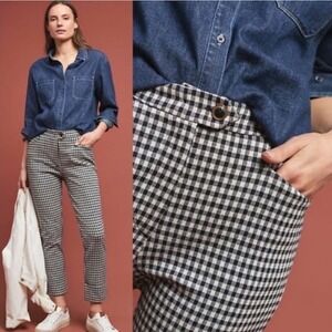 Anthropologie The Essential Crop Flare Black & White Gingham pants womens size 4